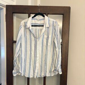 Lucky Brand Blue and White Striped Button-Down Shirt, Size Large